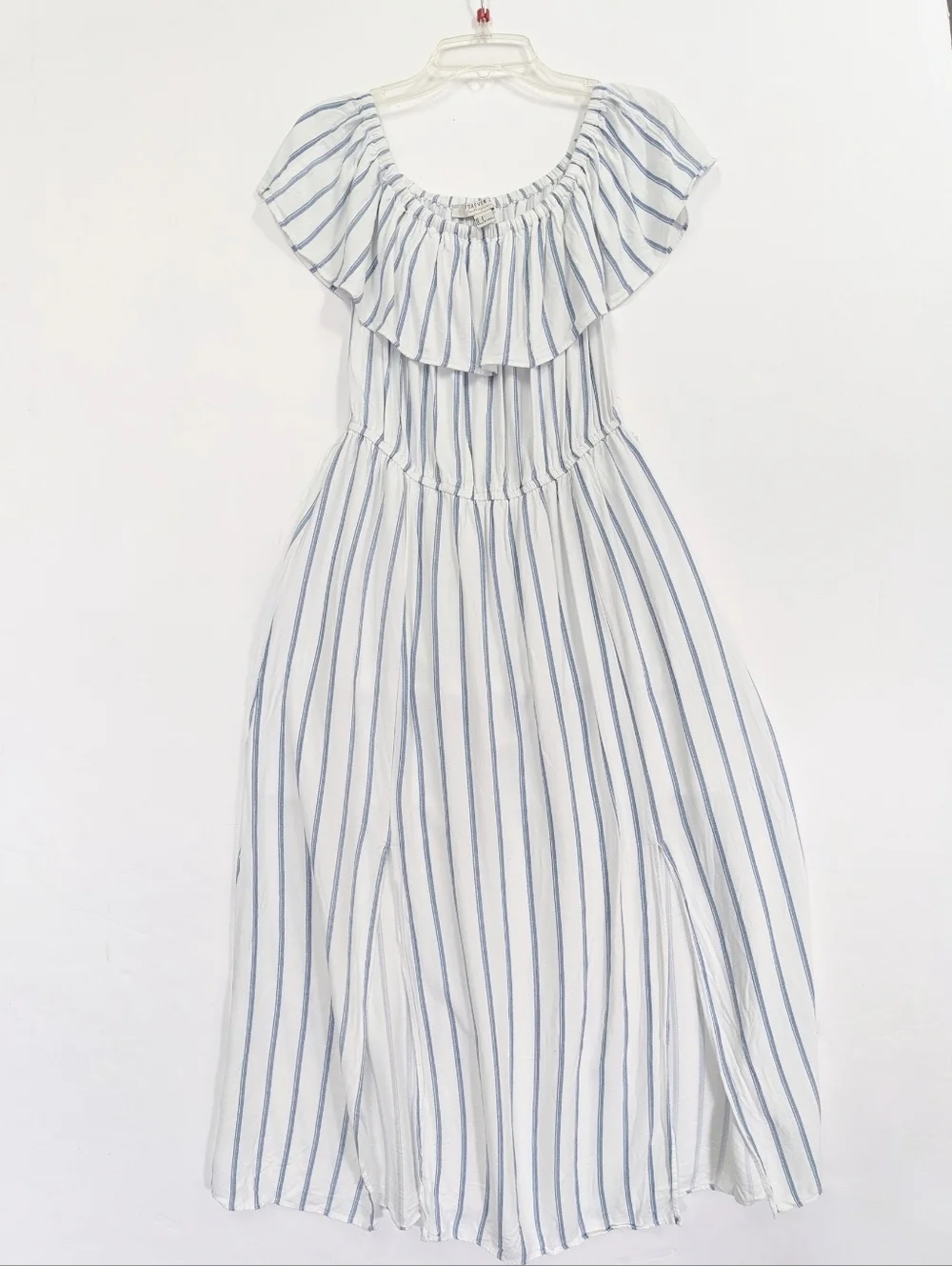 Forever 21 Womens White Blue-Striped Off-Shoulder Summer Maxi Dress